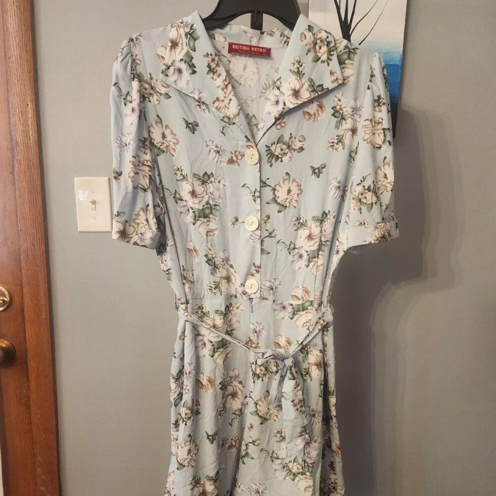 Vintage Womens Romper by BRITISH RETRO Button Up Blue Floral Size 16